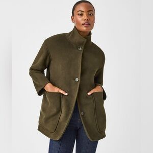 SPANX Reversible green Suede & Fleece button down Jacket 1X